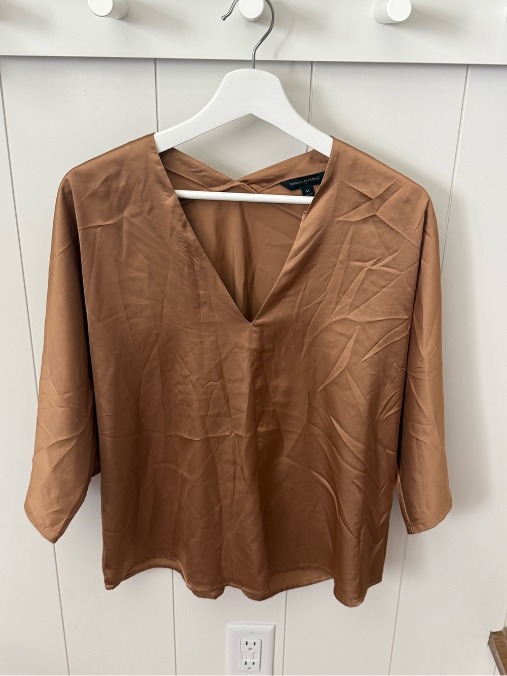 Banana Republic Tan Satin V-Neck Blouse